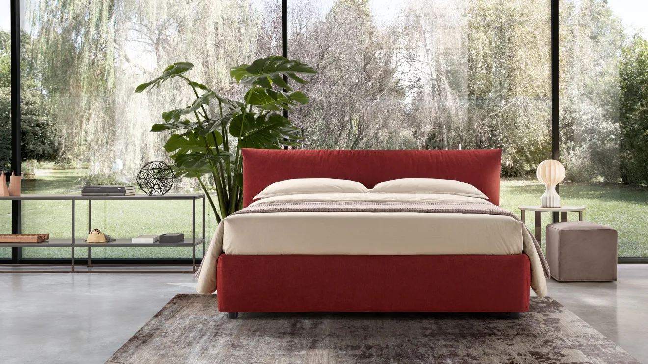 Letto in tessuto semplice ed elegante con contenitore Era Soft di Rosini Night