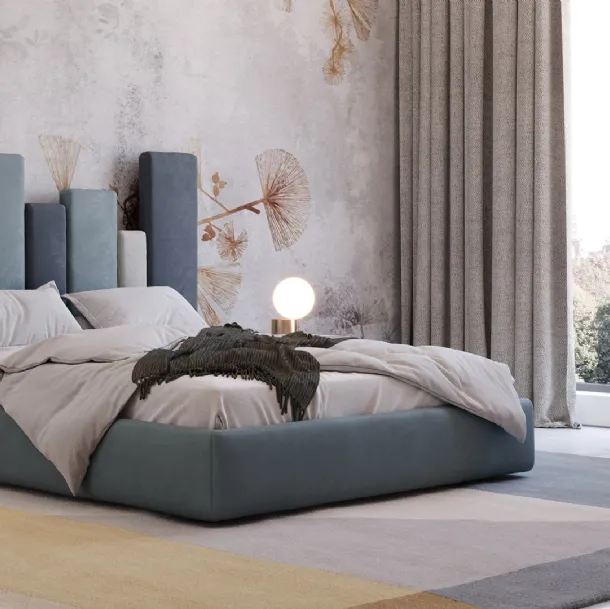 Letto di design in ecovelluto con originale testiera asimmetrica Sidney di Giessegi