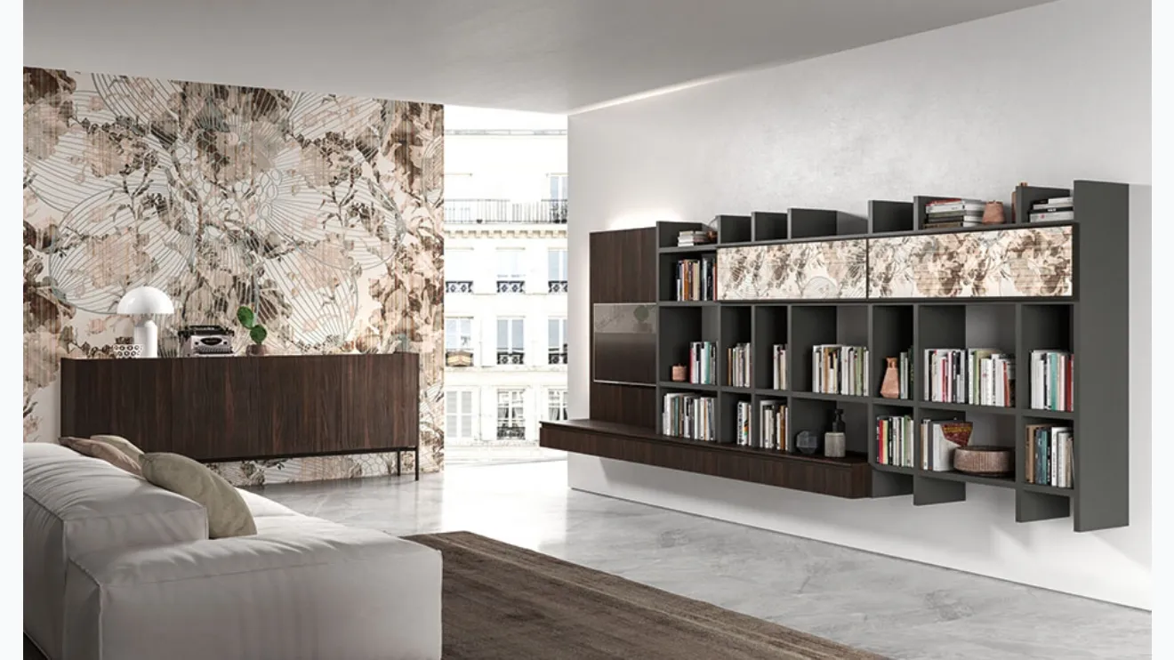 Libreria sospesa BK06 in melaminico e materico rovere di Cinquepuntozero