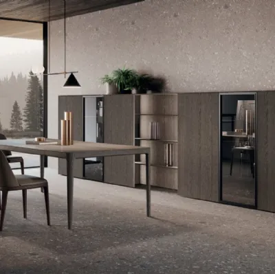 Parete Attrezzata Bluna Legno 02 in rovere grigio e vetro di Binova