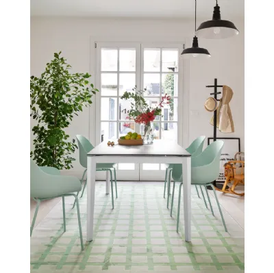 Tavolo allungabile in ceramica marmo bianco e base in metallo bianco opaco Pentagon Fast di Connubia