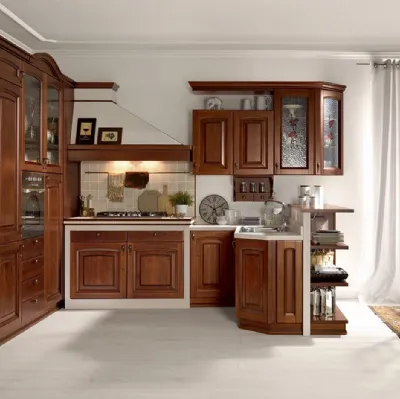 Cucina Classica in muratura ad angolo Ducale 03 in legno massello di Noce di Astra