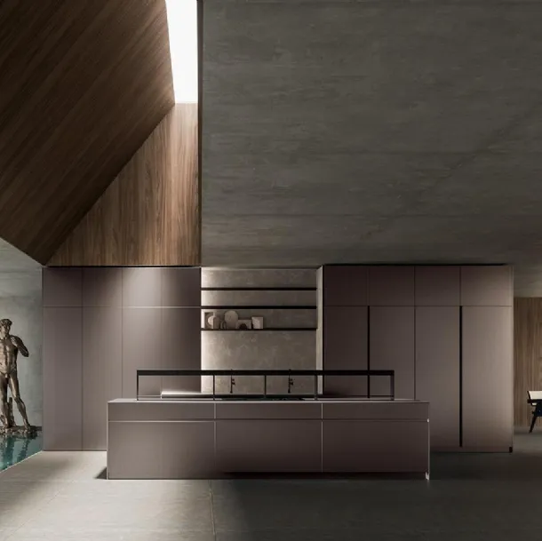 Cucina Design con isola HC08 01 Minimal in laccato rigato metal di Astra