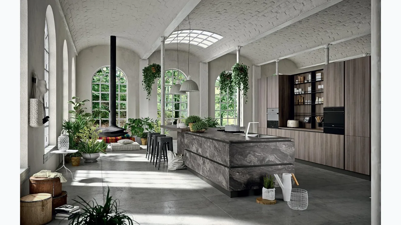 Cucina Design con isola Industrial Kitchen 02 in laminato effetto Marmo di Astra