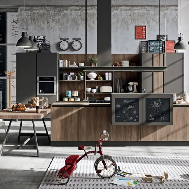 Cucina Design con isola Industrial Kitchen 04 in laminato noce brianza di Astra