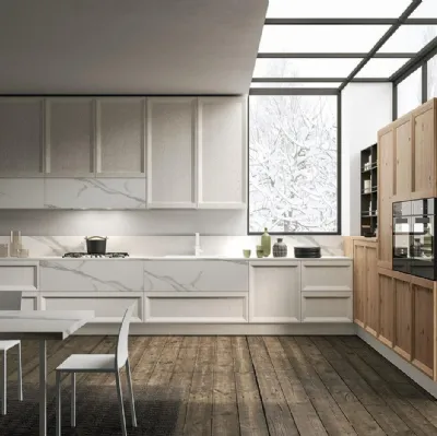 Cucina Design angolare Atelier 03 in Frassino laccato Perla e Rovere Nodato Naturale di Astra