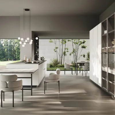 Cucina Design con isola Ménta in bilaminato opaco Grigio Emme di Miton