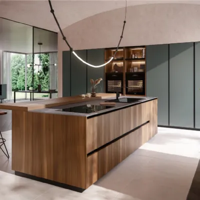 Cucina Design con isola Ménta in bilaminato Legno Noce Cordesco di Miton