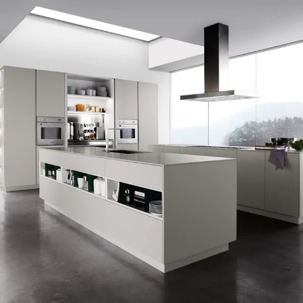 Cucina Design con doppia isola Sincro Matt in laccato Bianco opaco di Miton