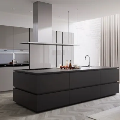 Cucina Design con isola in vetro e laccato Tilo di Miton