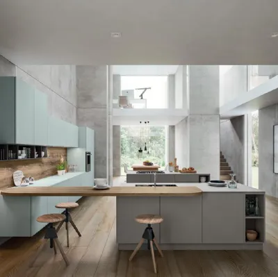 Cucina Design con isola e penisola XXL 03 Vitrum in laccato opaco Londra e vetro di Astra