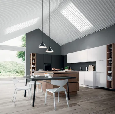 Cucina Design in laminato Fenix Bianco e Nero con isola in legno impiallacciato Noce Brianza XXL 06 di Astra