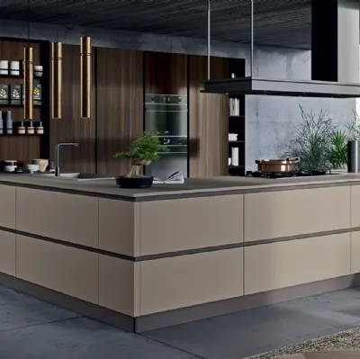 Cucina Moderna con penisola Zen 01 in laminato finitura Terranova e Rovere Indy di Astra