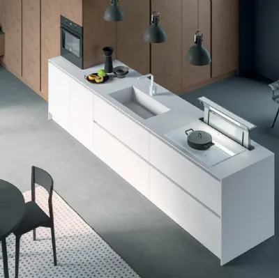 Cucina Moderna con penisola Zen 04 in laccato opaco Bianco e Rame di Astra