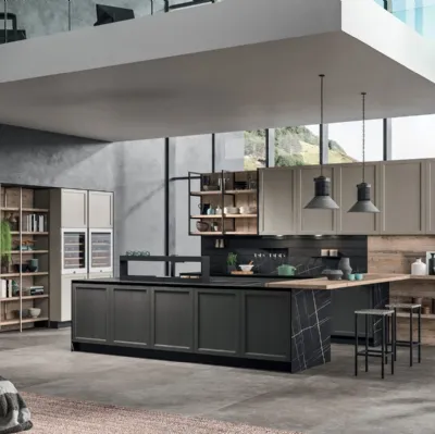 Cucina Moderna Time 10 in Rovere laccato Grigio Perla, Rovere tinto Grafite e legno antico Old Abete saponato di Gentili Cucine