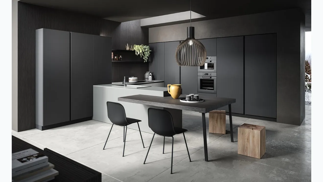 Cucina su misura con penisola Zen 03 in laminato finitura Canapa e Antracite di Astra