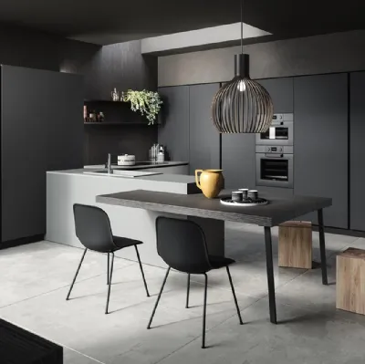 Cucina su misura con penisola Zen 03 in laminato finitura Canapa e Antracite di Astra