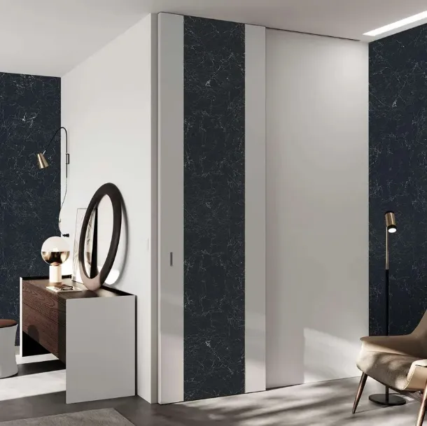 Porta per interni Fusion Madeira Nero Greco con inserto in ceramica di Bertolotto